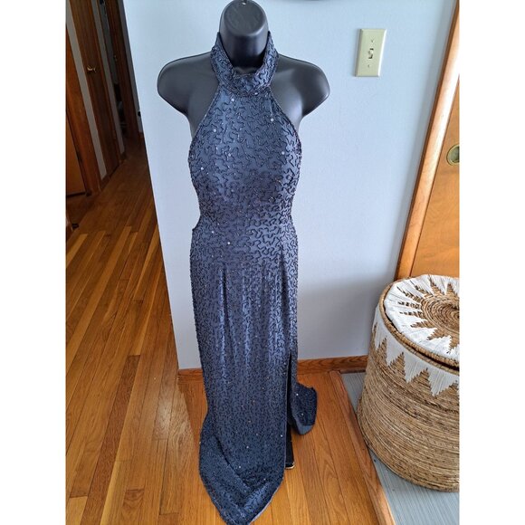 Andretta Donatello Dresses & Skirts - Andretta Donnatello Beaded Halter Neck Maxi Gown Dress Open Back Silk L Formal